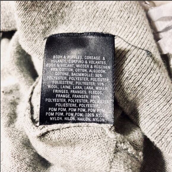 ANTHROPOLOGIE Knitted Knotted Ruffle Pom Fringe Stripe Grey Gray Sweater Top S - Picture 7 of 7